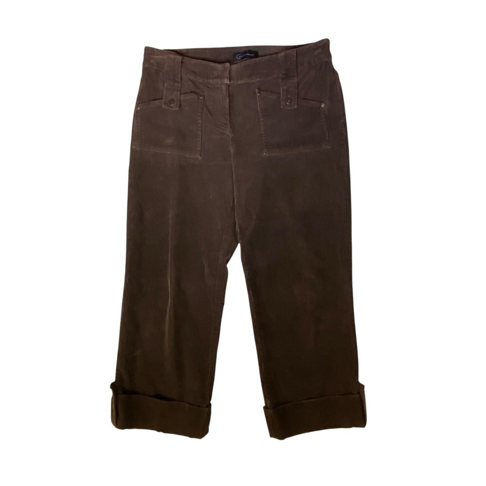 Vintage Y2K‎ Low Rise Wide Leg Corduroy Cuffed Crop Pants Size 2 Chocolate Brown